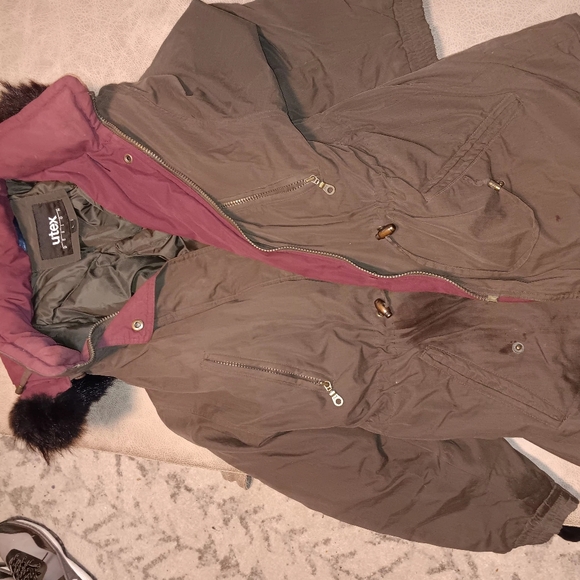 Utex design  men coat with hood and faux fur large brown - Picture 5 of 5